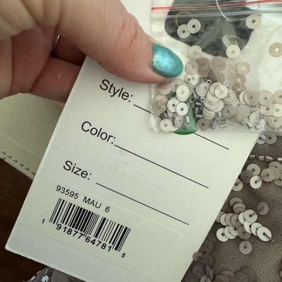 New Mac Duggal EMBELLISHED HIGH NECK PUFF SLEEVE FITTED DRESS Mauve 6 93595 - Picture 8 of 10